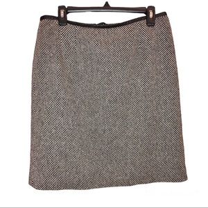 Talbots Checkered silk wool blend‎ leather trim Skirt black white 10